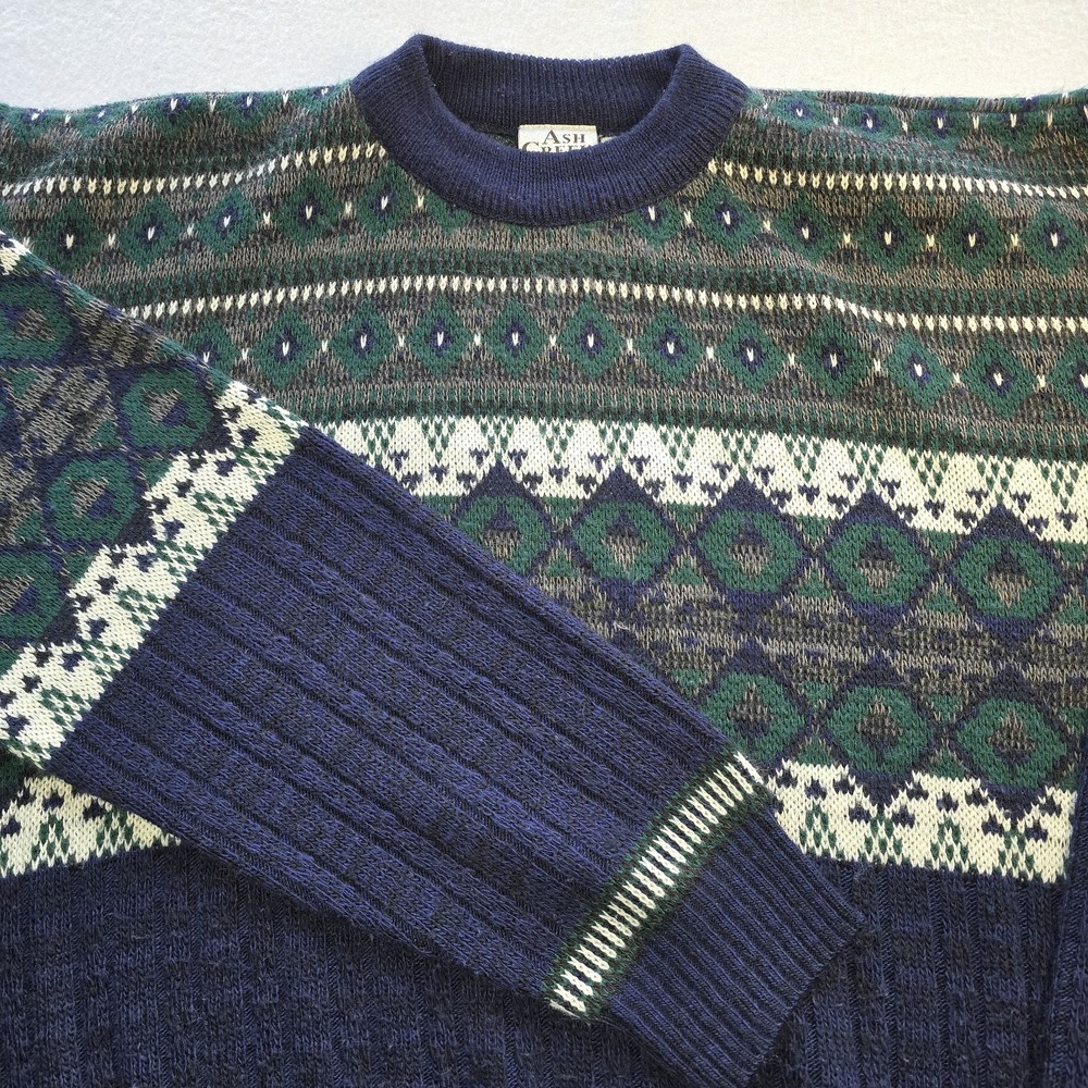 Vintage Ash Creek Trading XL Sweater 90s Geometric Southwestern Knitted Navy Y2K